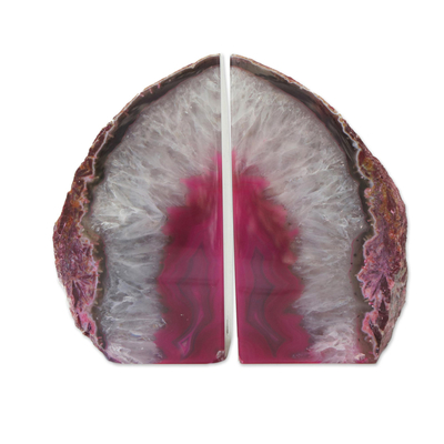 Agate Geode Bookends with a Pink Core from Brazil