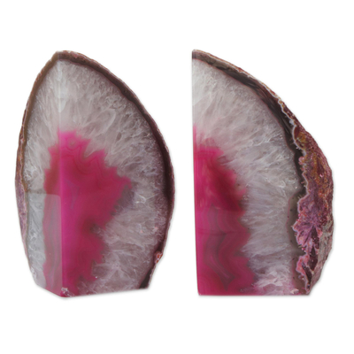Sujetalibros de ágata, 'Lovely Crystal' - Sujetalibros de ágata con núcleo rosa de Brasil