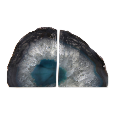 Agate Geode Bookends with a Teal Core from Brazil