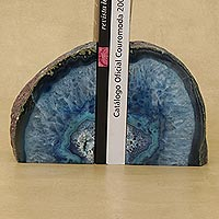 Blue Agate Geode Bookends Crafted in Brazil,'Blue Crystal'