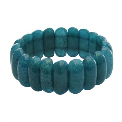 Blue-Green Jade Beaded Stretch Bracelet from Brazil