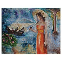 'Dream in Venice' - Signed Expressionist Painting of a Woman in Venice