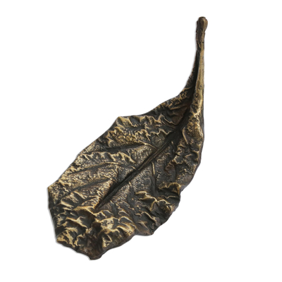 Bronze sculpture, 'Almond Leaf' (5 inch) - Signed Bronze Almond Leaf Sculpture from Brazil (5 Inch)