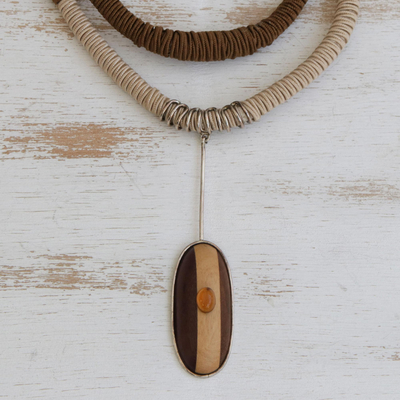 Citrine and wood pendant necklace, 'Natural Intrigue' - Citrine and Wood Pendant with Sterling Silver Cord Necklace