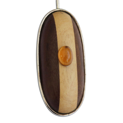 Citrine and wood pendant necklace, 'Natural Intrigue' - Citrine and Wood Pendant with Sterling Silver Cord Necklace