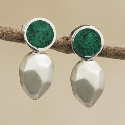 Malachite drop earrings, 'Gorgeous Goddess' - Malachite and Sterling Silver Modern Drop Earrings