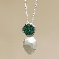 Malachite and Sterling Silver Modern Pendant Necklace,'Gorgeous Goddess'