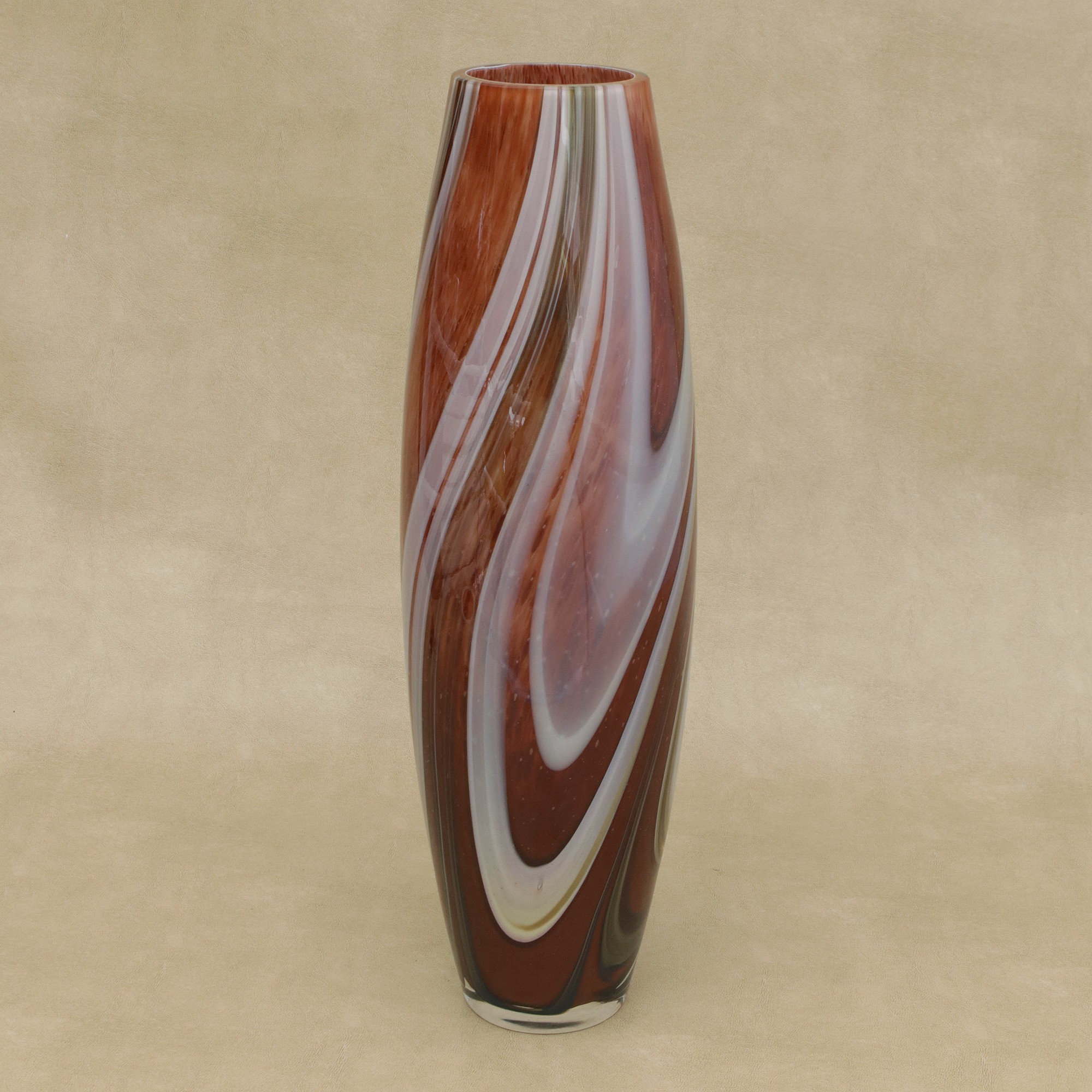 White and Brown MuranoStyle Art Glass Vase from Brazil White Waves