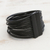 Leather strand bracelet, 'Powerful Together in Black' - Black Leather Cord and Stainless Steel Strand Bracelet (image 2b) thumbail
