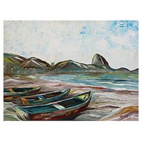 'Six Copacabana Tour' - Signed Impressionist Painting of Beached Boats from Brazil