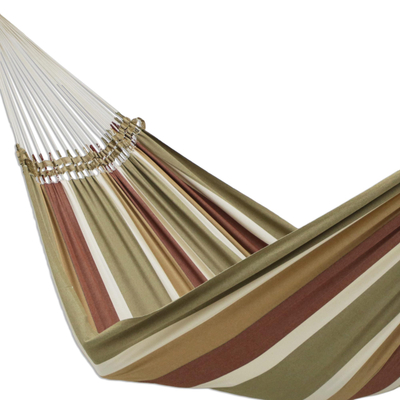 Cotton hammock, 'Subdued Stripes' (double) - Striped Cotton Double Hammock Crafted in Brazil