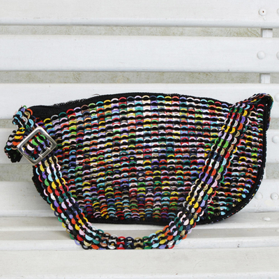Recycled aluminum pop-top hobo handbag, 'Colorful Scale' - Upcycled Soda Pop-Top Hobo Bag from Brazil