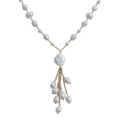 Gold-plated cultured pearl pendant necklace, 'Multitude Glow' - Cultured Pearl Link-Style Pendant Necklace from Brazil