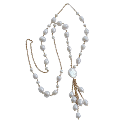 Collar con colgante de perlas cultivadas bañadas en oro, 'Multitud Glow' - Collar con colgante estilo eslabón de perlas cultivadas de Brasil