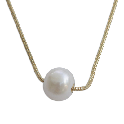 Gold plated cultured pearl pendant necklace, 'Sole Glow' - Gold Plated Cultured Pearl Pendant Necklace from Brazil