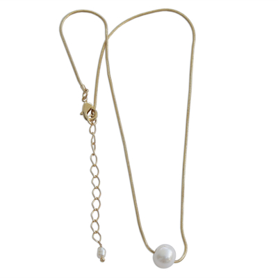 Gold plated cultured pearl pendant necklace, 'Sole Glow' - Gold Plated Cultured Pearl Pendant Necklace from Brazil