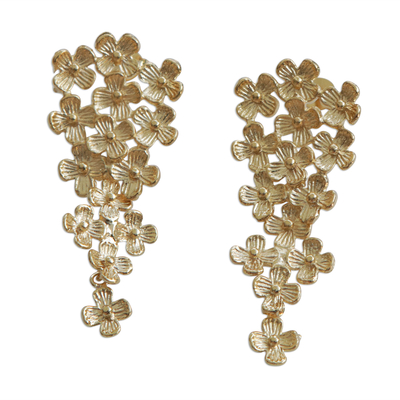 Pendientes colgantes de latón chapado en oro, 'Lively Bouquet' - Pendientes colgantes de latón chapados en oro floral de Brasil