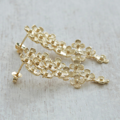 Gold plated brass drop earrings, 'Lively Bouquet' - Floral Gold Plated Brass Drop Earrings from Brazil