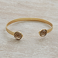 Gold plated smoky quartz cuff bracelet, 'Glittering Magnitude'