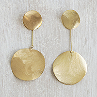 Gold plated dangle earrings, 'Fascinating Moons' - Circular Gold Plated Brass Dangle Earrings from Brazil
