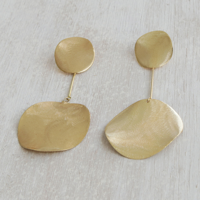 Gold plated dangle earrings, 'Fascinating Moons' - Circular Gold Plated Brass Dangle Earrings from Brazil