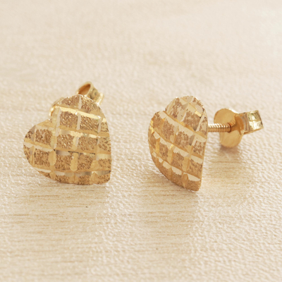 Pendientes de oro - Aretes de oro macizo de 10k con forma de corazón de Brasil