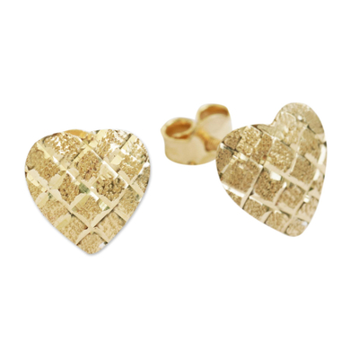 Goldene Ohrstecker - Herzförmige Ohrstecker aus massivem 10-karätigem Gold aus Brasilien