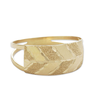 Gold band ring, 'Glittering Texture' - Combination-Finish 10k Gold Band Ring from Brazil