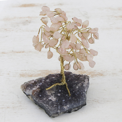 Rose quartz gemstone sculpture, Little Tree