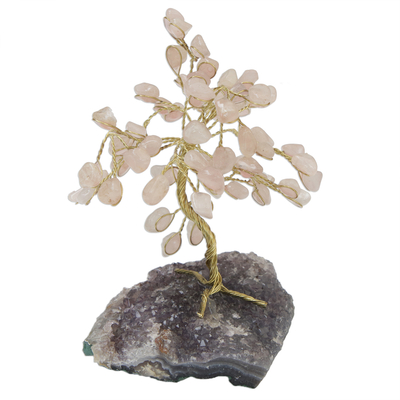 Rose Quartz and Amethyst Gemstone Tree from Brazil