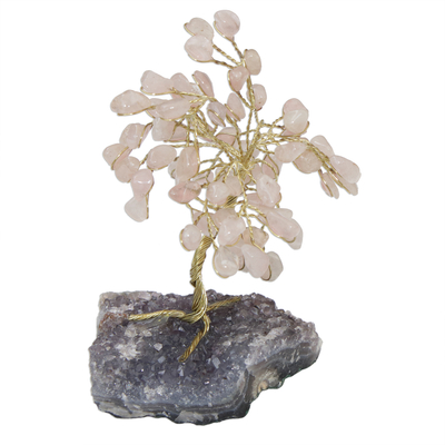 Rosenquarz-Edelsteinskulptur - Rosenquarz- und Amethyst-Edelsteinbaum aus Brasilien