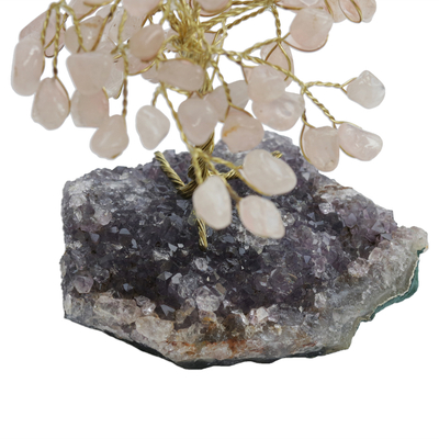 Rose quartz gemstone sculpture, 'Little Tree' - Rose Quartz and Amethyst Gemstone Tree from Brazil