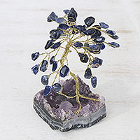 Sodalite gemstone sculpture, 'Little Tree'