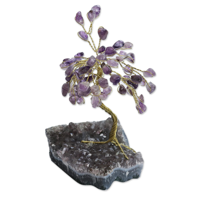 Amethyst gemstone sculpture, 'Little Tree' - Amethyst Gemstone Tree Sculpture from Brazil