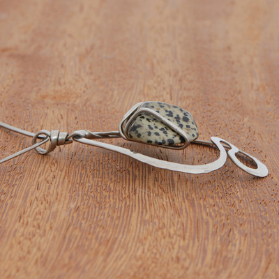 Jasper pendant necklace, 'Magnificent Earth' - Modern Dalmatian Jasper Pendant Necklace from Brazil