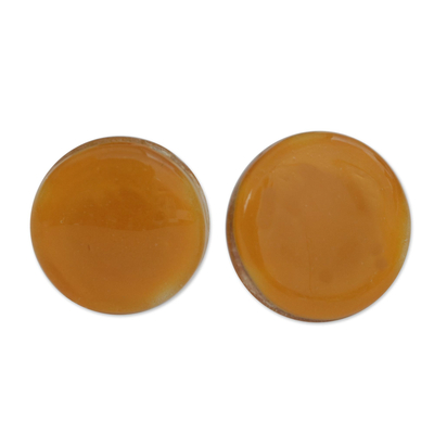 Gold-Orange Fused Glass Sterling Silver Post Button Earrings