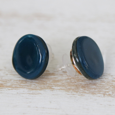 Pendientes de botón de vidrio fundido - Pendientes post botón de cristal fundido azul celeste