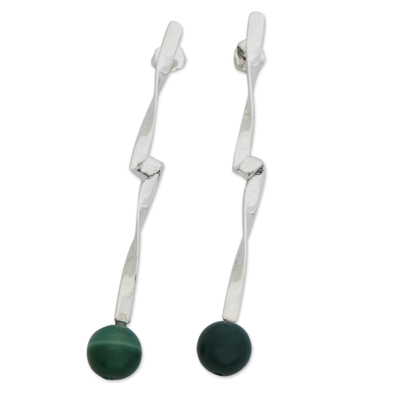 Agate drop earrings, 'Twisted Curves in Green' - Green Agate Modern Twisted Drop Earrings from Brazil