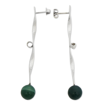 Agate drop earrings, 'Twisted Curves in Green' - Green Agate Modern Twisted Drop Earrings from Brazil