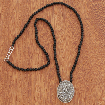 Agate beaded pendant necklace, 'Lunar Crystal' - 65-Carat Agate Beaded Pendant Necklace from Brazil