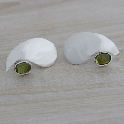 Peridot drop earrings, 'Gleaming Tadpoles' - Tadpole-Shaped Peridot Drop Earrings from Brazil