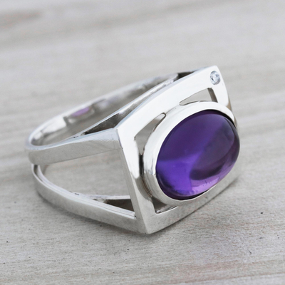 Amethyst single-stone ring, 'Winsome Oval' - Oval Amethyst Single-Stone Ring from Brazil