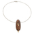 Gold accented wood pendant necklace, 'Gold Squiggle' - Gold Accented Oval Wood Pendant Necklace from Brazil thumbail