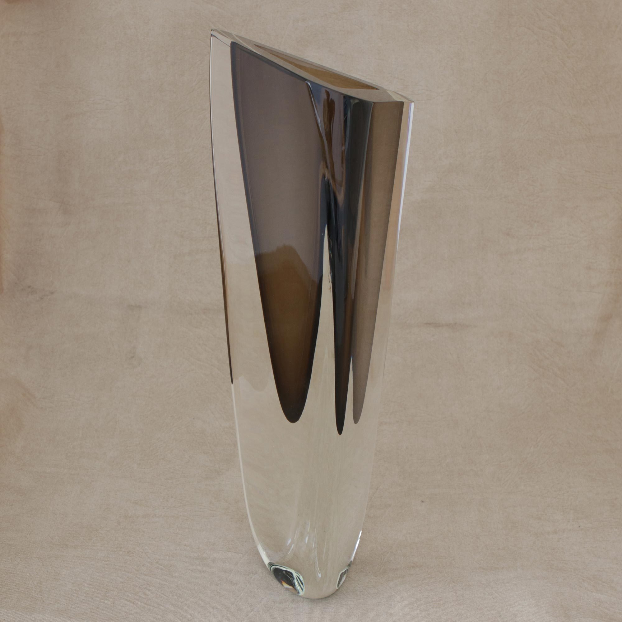 Triangular Art Glass Vase from Brazil (15 Inch) Smoky Triangle NOVICA