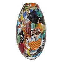 Art glass vase, 'Colorful Fantasy' - Multicolor Murano Inspired Art Glass Vase from Brazil