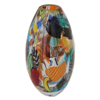 Multicolor Murano Inspired Art Glass Vase from Brazil