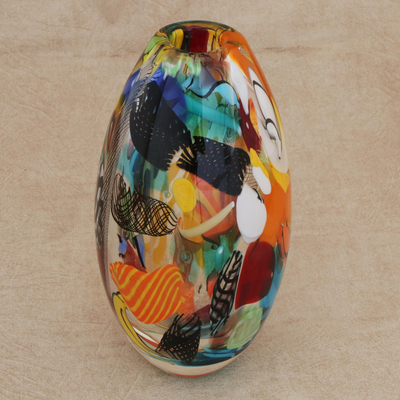 Kunstglasvase - Mehrfarbige Murano-inspirierte Kunstglasvase aus Brasilien