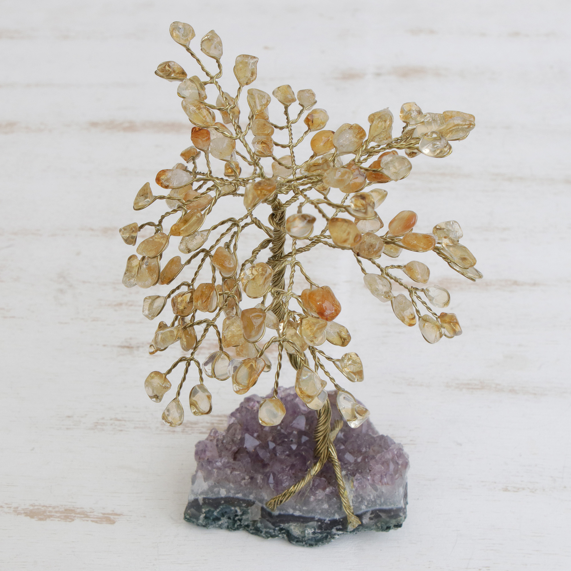 Handmade Citrine Gemstone Tree Crafted in Brazil - Mystical Tree | NOVICA