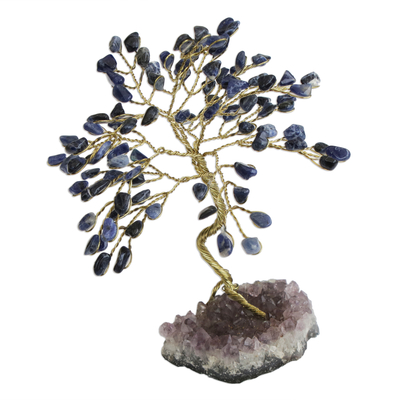 Sodalite gemstone tree, 'Mystical Tree' - Handmade Sodalite Gemstone Tree Crafted in Brazil