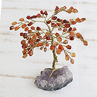 Árbol de piedras preciosas de cornalina, 'Árbol místico' - Árbol de piedras preciosas de cornalina hecho a mano en Brasil